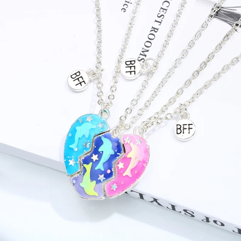 Lot de 3 Colliers D'amitié Aimanté - Coeur Dauphin Papillon - BFF - Best Friends Forever - A Partager - Mignon - Amitié