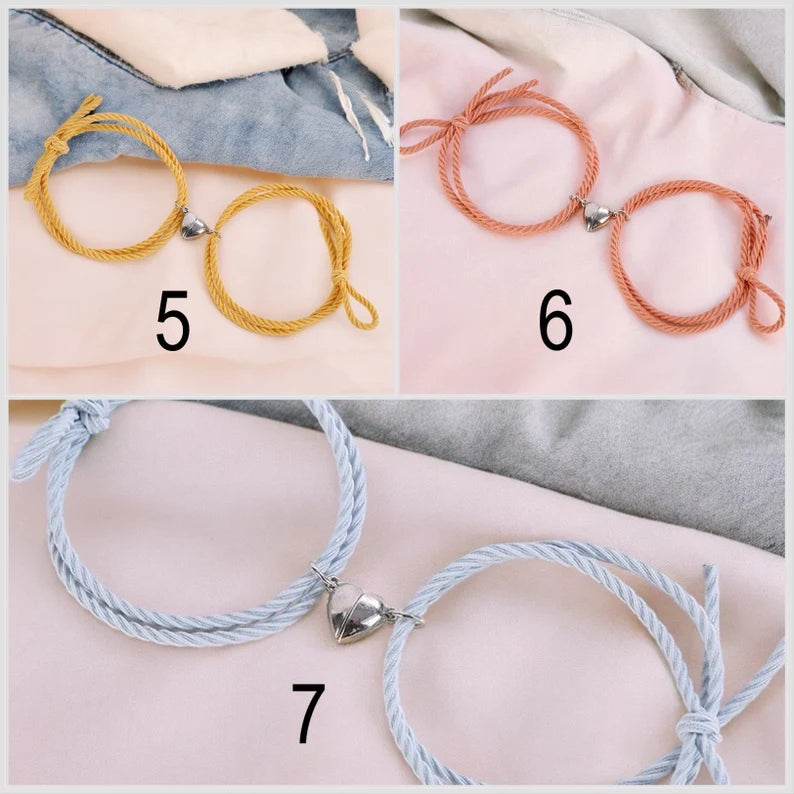CHILD - Set of 2 Adjustable Cord Bracelets Best Friends - BFF Best Friends - Fantasy - Magnetic Heart Pendant - Lovers - Couple