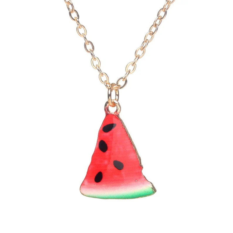 Collier Pendentif Pastèque - Chaine Doré - Fruit Exotique Été Fun