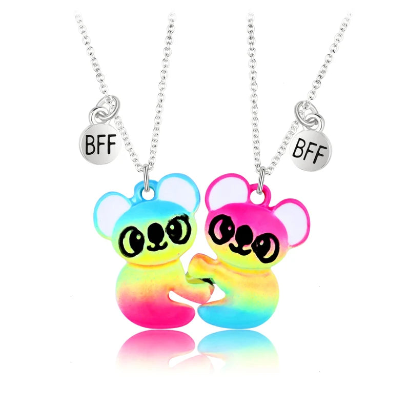 CHILD - Set of 2 Cute Candy Color Koala Friendship Necklaces - BFF Best Friends Forever - Fantasy - Magnetic Pendant