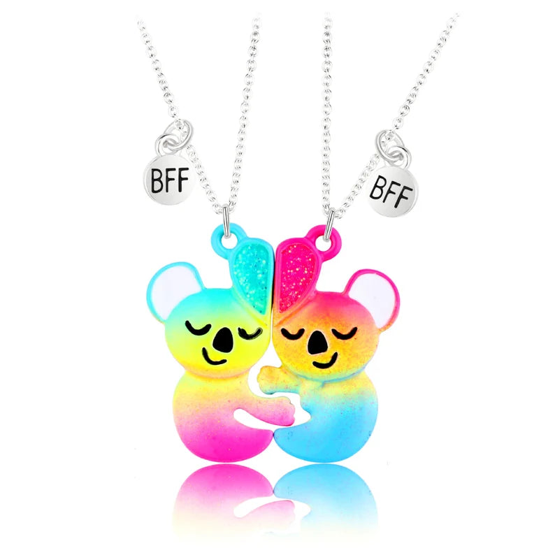 CHILD - Set of 2 Cute Candy Color Koala Friendship Necklaces - BFF Best Friends Forever - Fantasy - Magnetic Pendant