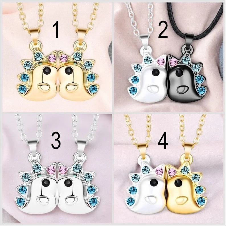 Set of 2 Magnetic Unicorn Friendship Necklaces - BFF Best Friends Forever - Fantasy - Gold or Silver Pendant
