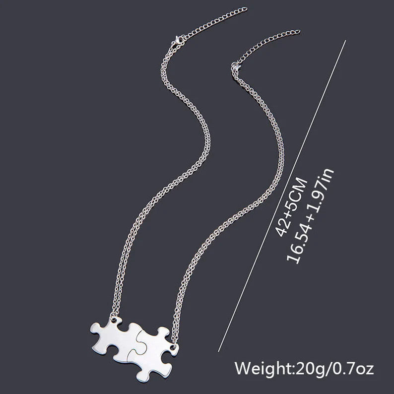 Set of 2 Couple Puzzle Necklaces Chains Father Mother of an Angel - BFF Best Friends - Fantasy - Silver Chain Pendant - Stainless Steel