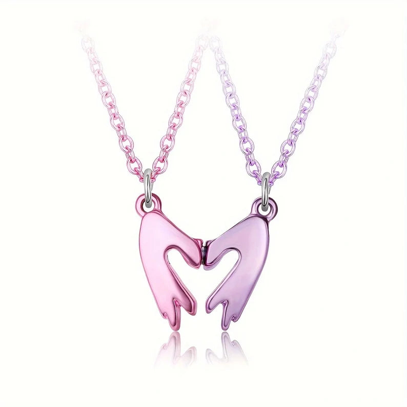 CHILD - Set of 2 Friendship Necklaces Hands together making Heart - BFF Best Friends Forever - Fantasy - Magnetic Pendant