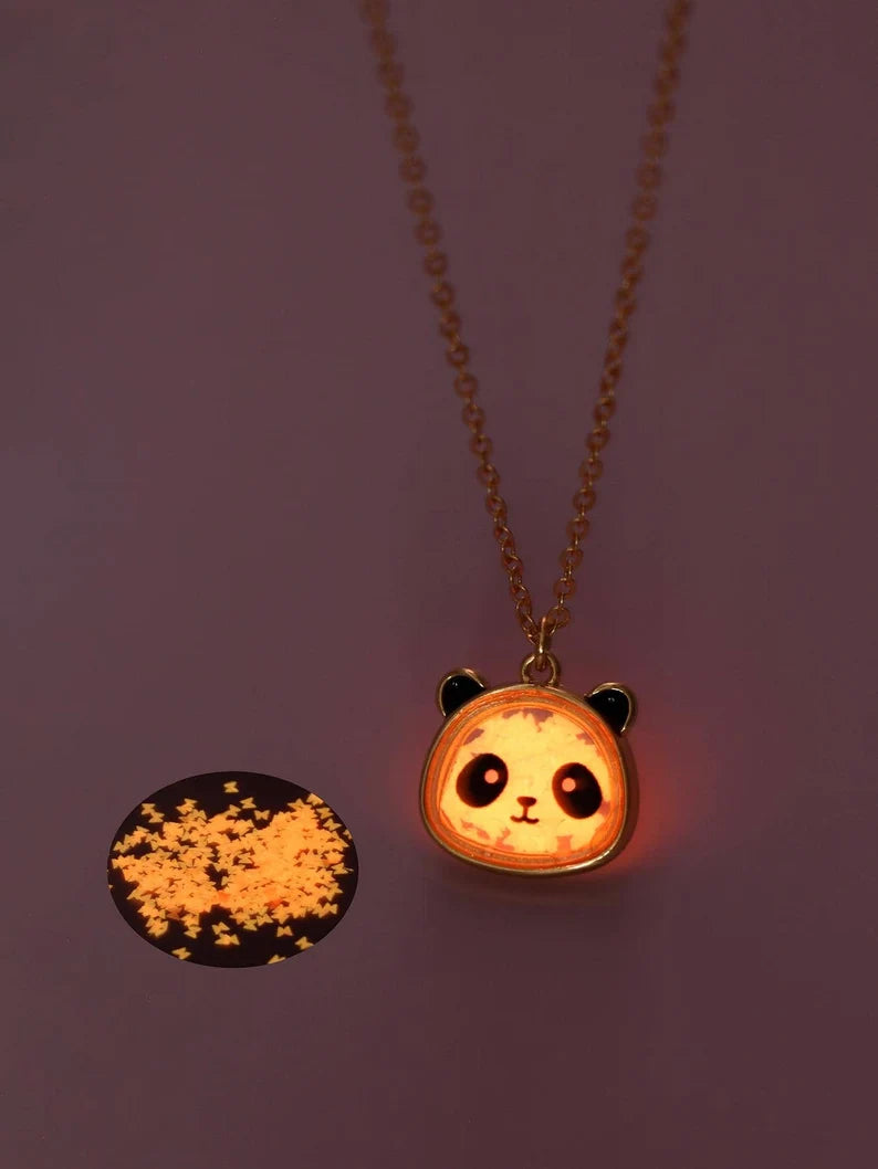 Collier Panda - Grenouille - Vache - Mignon - Pendentif intérieur Paillettes Etoile Coeur Perles Phosphorescent