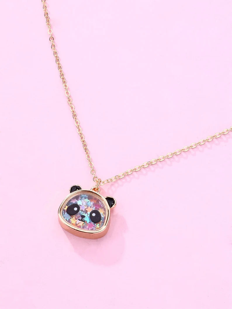 Collier Panda - Grenouille - Vache - Mignon - Pendentif intérieur Paillettes Etoile Coeur Perles Phosphorescent