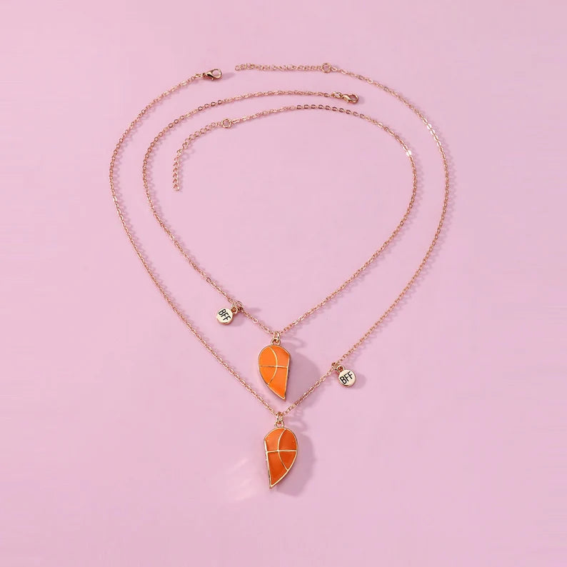 Lot de 2 Colliers D'amitié Aimanté - Coeur Ballon de Basket - BFF - Best Friends Forever - Pendentif Aimanté - Amoureux Couple Amitié