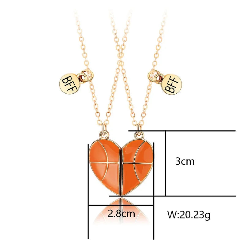 Lot de 2 Colliers D'amitié Aimanté - Coeur Ballon de Basket - BFF - Best Friends Forever - Pendentif Aimanté - Amoureux Couple Amitié