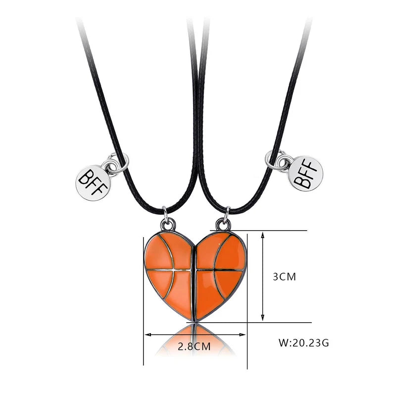 Lot de 2 Colliers D'amitié Aimanté - Coeur Ballon de Basket - BFF - Best Friends Forever - Pendentif Aimanté - Amoureux Couple Amitié