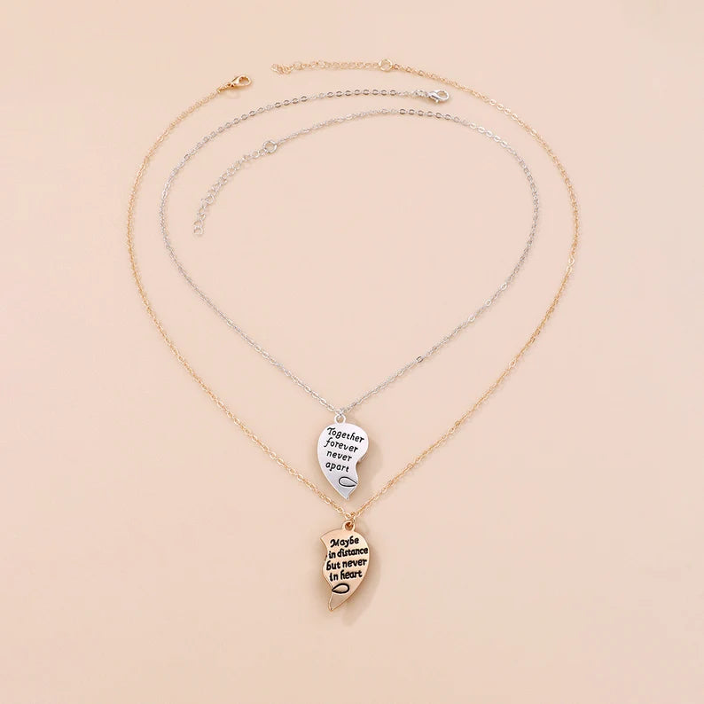 Set of 2 Friendship Necklaces Chains - Always Heart Set - BFF Best Friends Forever - Fantasy - Magnetic Pendant - Lovers Couple