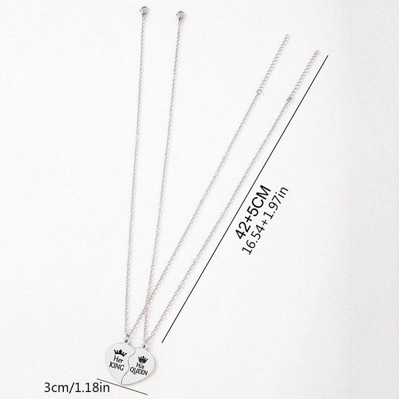 Lot de 2 Colliers D'amitié Couple - Roi Reine - BFF - Best Friends - Amoureux Amitié - Pendentif Chaine Argenté - Acier Inoxydable