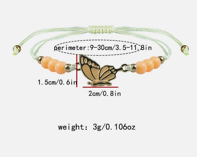 CHILD - Set of 2 Adjustable Butterfly Friendship Cord Bracelets - BFF Best Friends Forever - Fantasy - Pendant