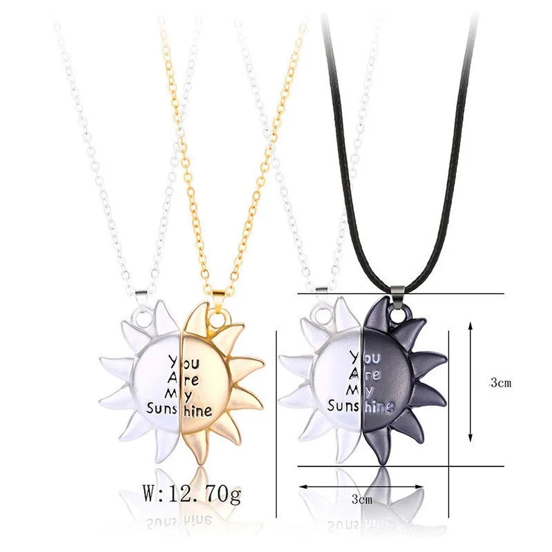 Set of 2 Chains Friendship Necklaces Sun You Are My Sunshine - BFF Best Friends Forever - Fantasy - Magnetized Couple Lovers Pendant
