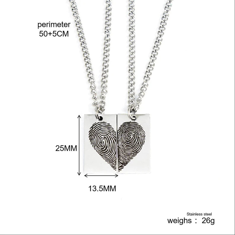 Lot de 2 Colliers D'amitié - Coeur Empreinte de Doigts - BFF - Best Friends Forever - Amoureux Couple Amitié - Acier Inoxydable