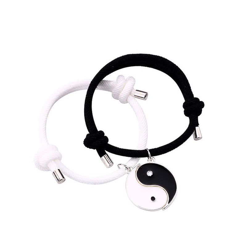 Lot de 2 Bracelets D'amitié Cordon Réglable - Ying Yang Aimanté - BFF - Best Friends Forever - Amoureux Couple Amitié