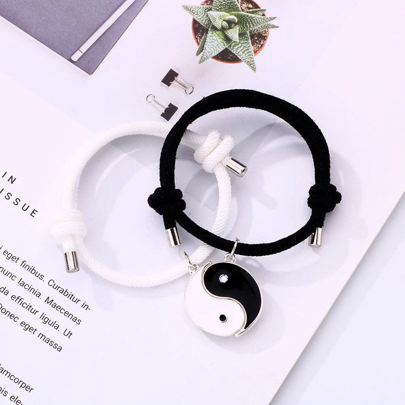Lot de 2 Bracelets D'amitié Cordon Réglable - Ying Yang Aimanté - BFF - Best Friends Forever - Amoureux Couple Amitié