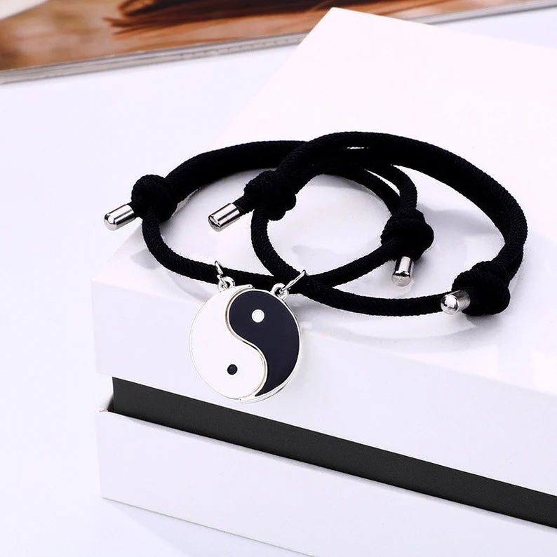 Lot de 2 Bracelets D'amitié Cordon Réglable - Ying Yang Aimanté - BFF - Best Friends Forever - Amoureux Couple Amitié