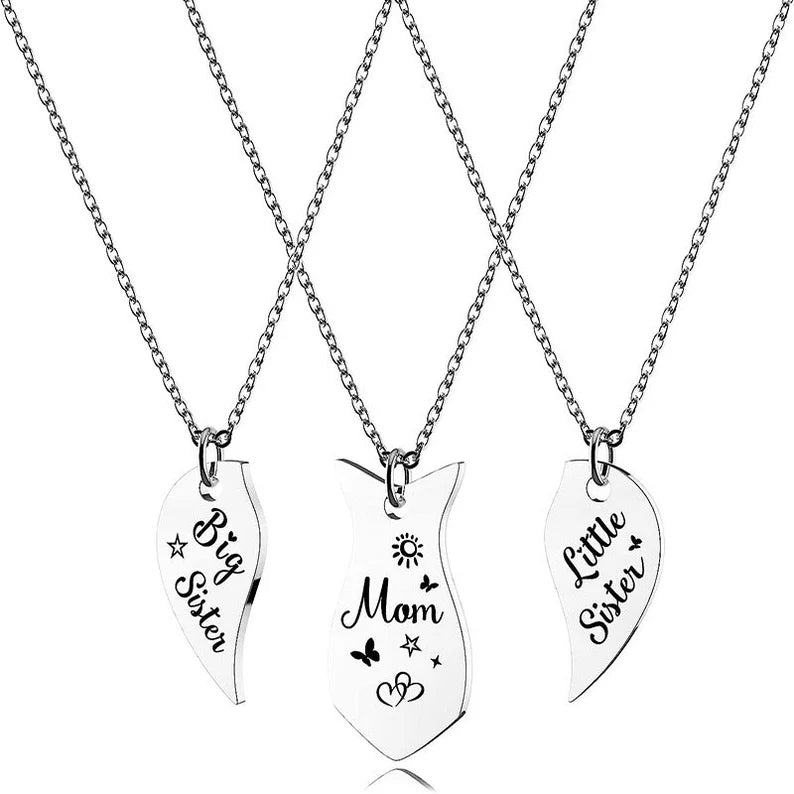 Lot de 3 Colliers Coeur - Mère Filles - Famille Parents Enfant Maman Soeur Filles - Pendentif Coeur