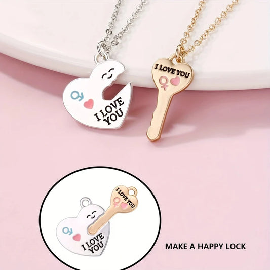 Lot de 2 Colliers D'amitié - Coeur et Clé - BFF - Best Friends Forever - Pendentif Doré Argenté - Amoureux Couple Amitié