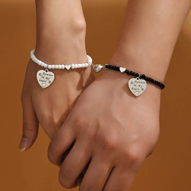 Lot de 2 Bracelets D'amitié Cordon Réglable - Coeur Aimanté - Forever in My Heart - BFF - Best Friends Forever - Amoureux Amitié - Perles