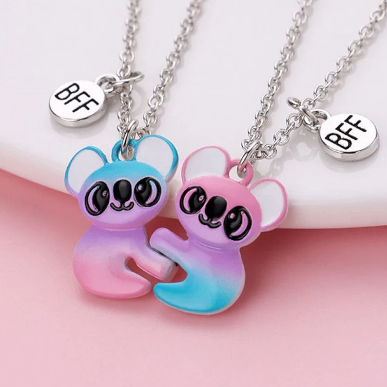 CHILD - Set of 2 Cute Candy Color Koala Friendship Necklaces - BFF Best Friends Forever - Fantasy - Magnetic Pendant