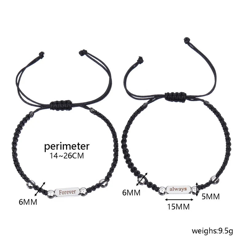 Set of 2 Adjustable Cord Bracelets Forever Always Friendship - BFF Best Friends Forever - Fantasy - Pendant