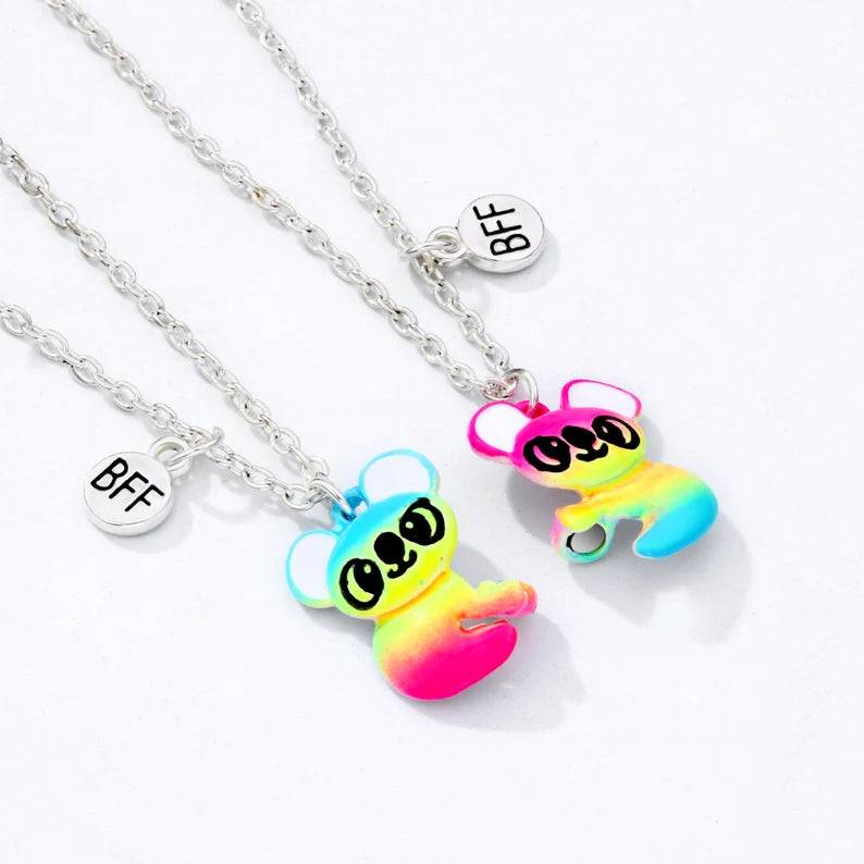 CHILD - Set of 2 Cute Candy Color Koala Friendship Necklaces - BFF Best Friends Forever - Fantasy - Magnetic Pendant