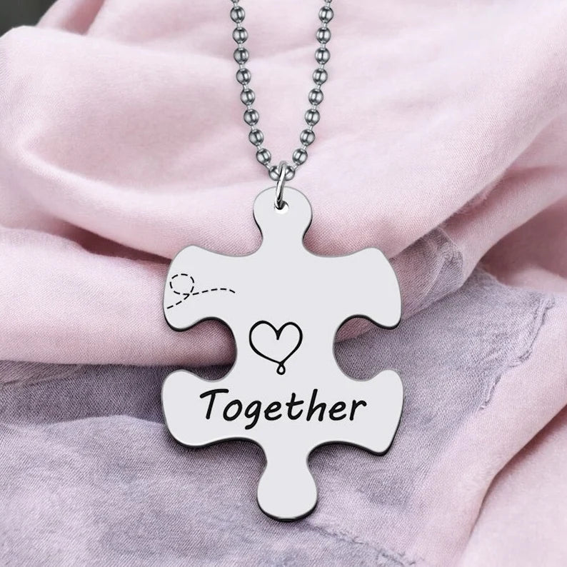 Set mit 2 Ketten, Freundschaftsketten, Paar-Puzzle, besser zusammen – BFF, beste Freunde für immer – Anhänger und Kette aus silberfarbenem Edelstahl