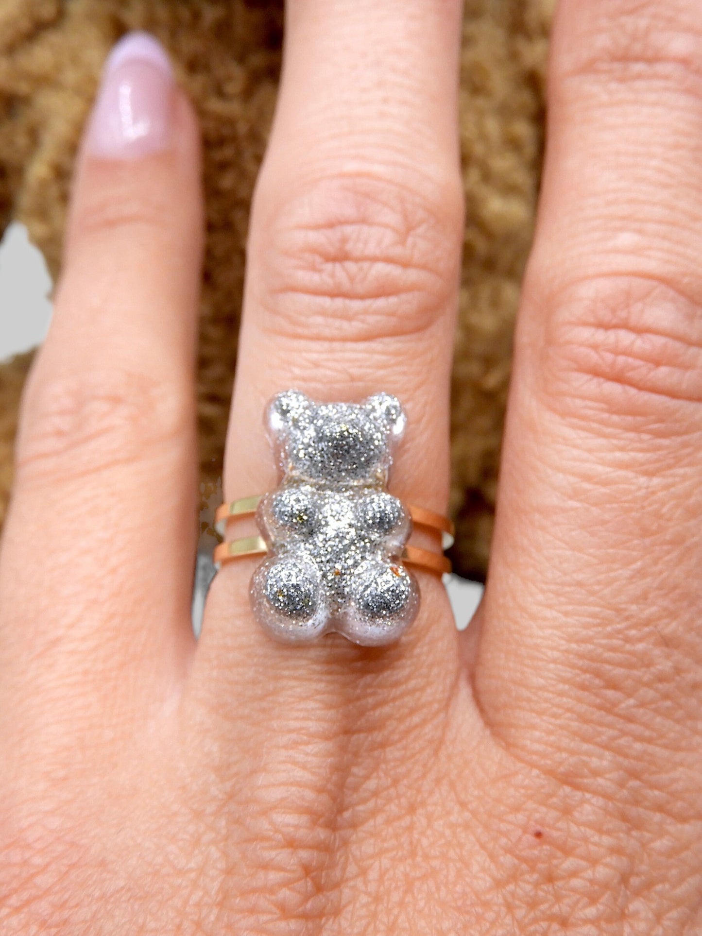 Bague Ourson Métallisé - Taille Ajustable pour Adulte - Acier Inoxydable Doré