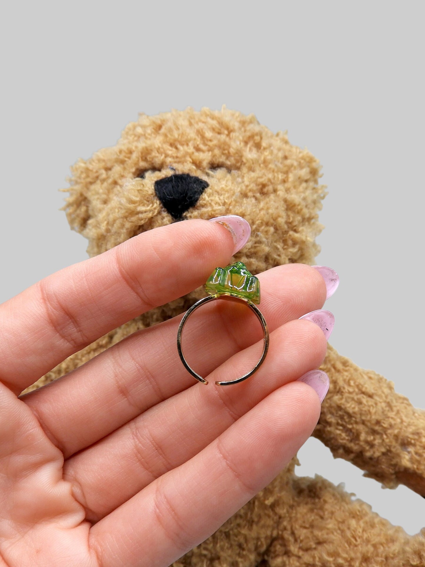 Bague Ourson Métallisé - Taille Ajustable pour Adulte - Acier Inoxydable Doré