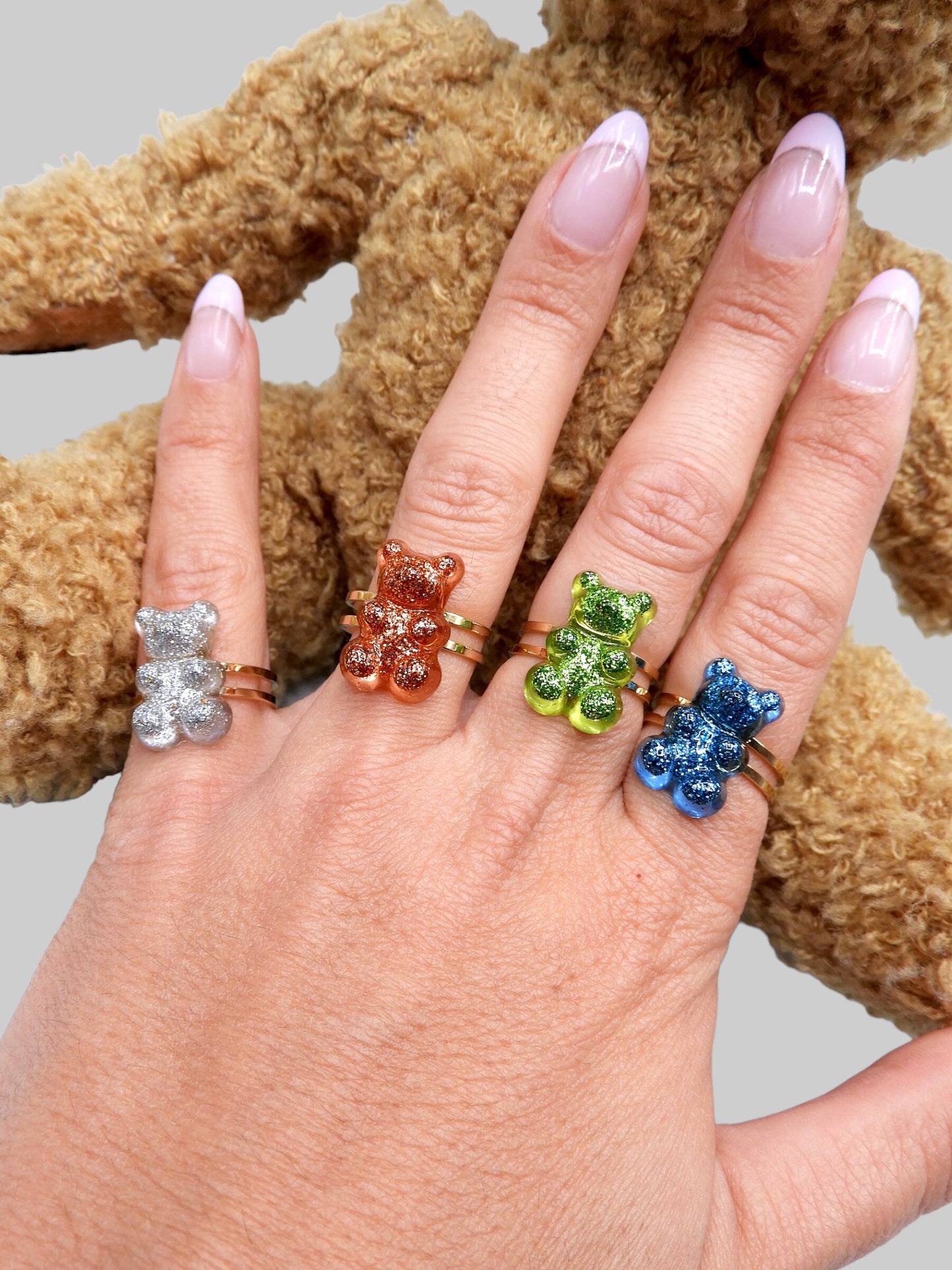 Bague Ourson Métallisé - Taille Ajustable pour Adulte - Acier Inoxydable Doré