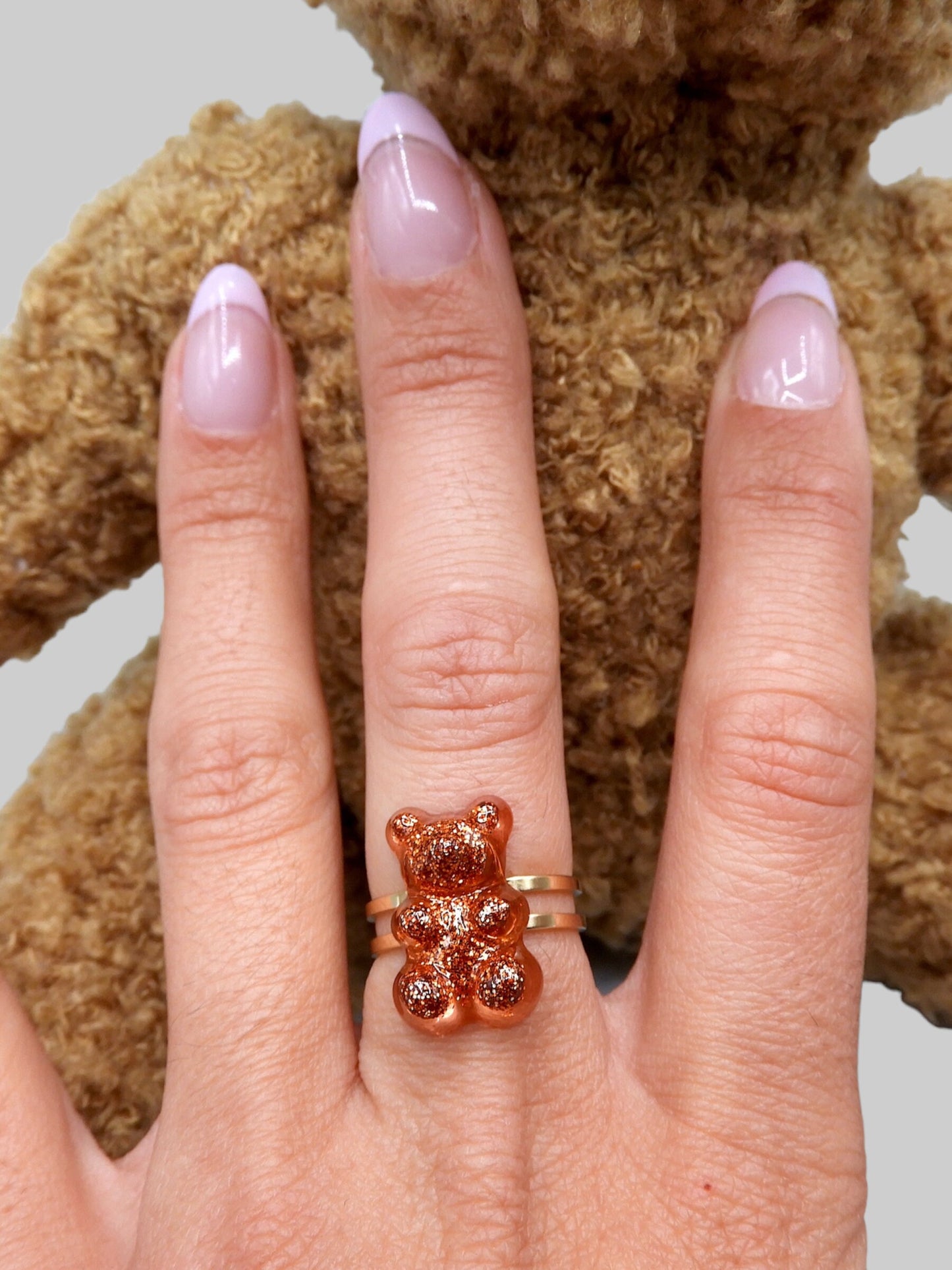 Bague Ourson Métallisé - Taille Ajustable pour Adulte - Acier Inoxydable Doré