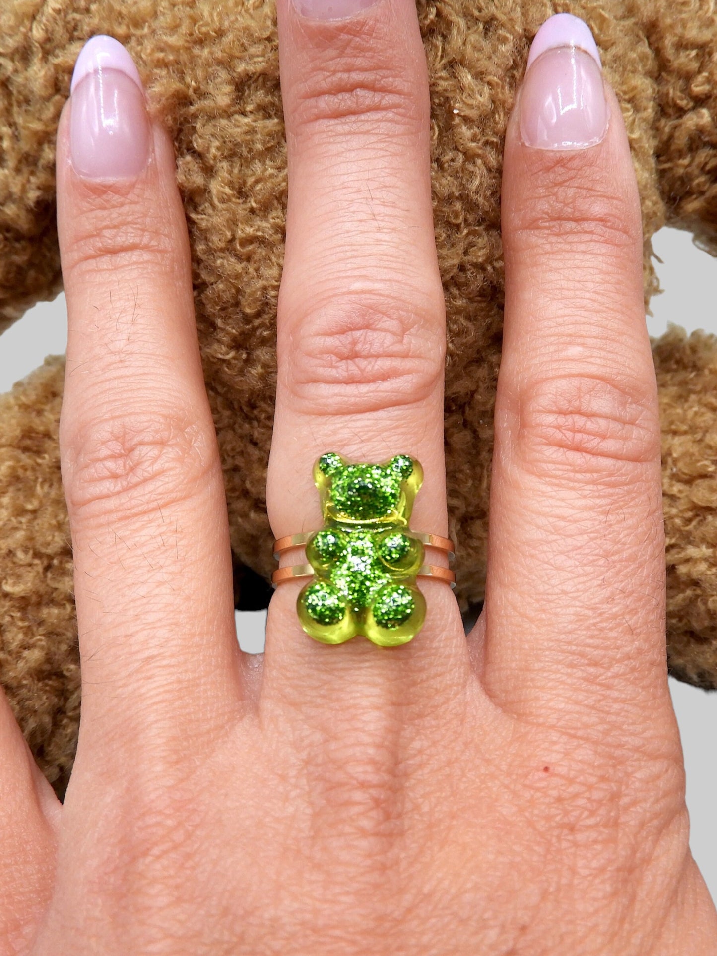 Bague Ourson Métallisé - Taille Ajustable pour Adulte - Acier Inoxydable Doré