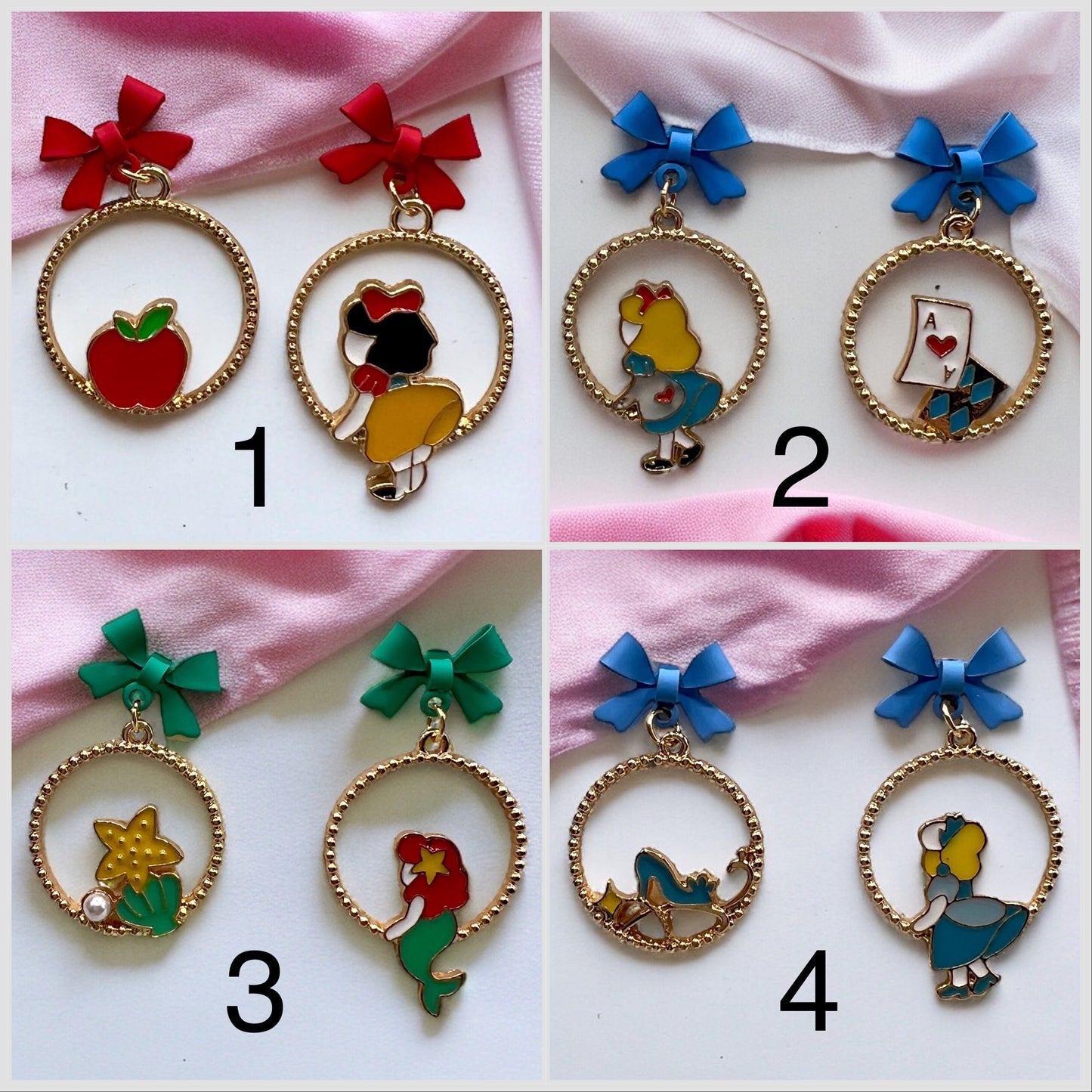 Boucles Oreilles - Pendants d'oreilles - Princesses - Conte de Fée - Dessin Animé - Cuivre Plaqué Or