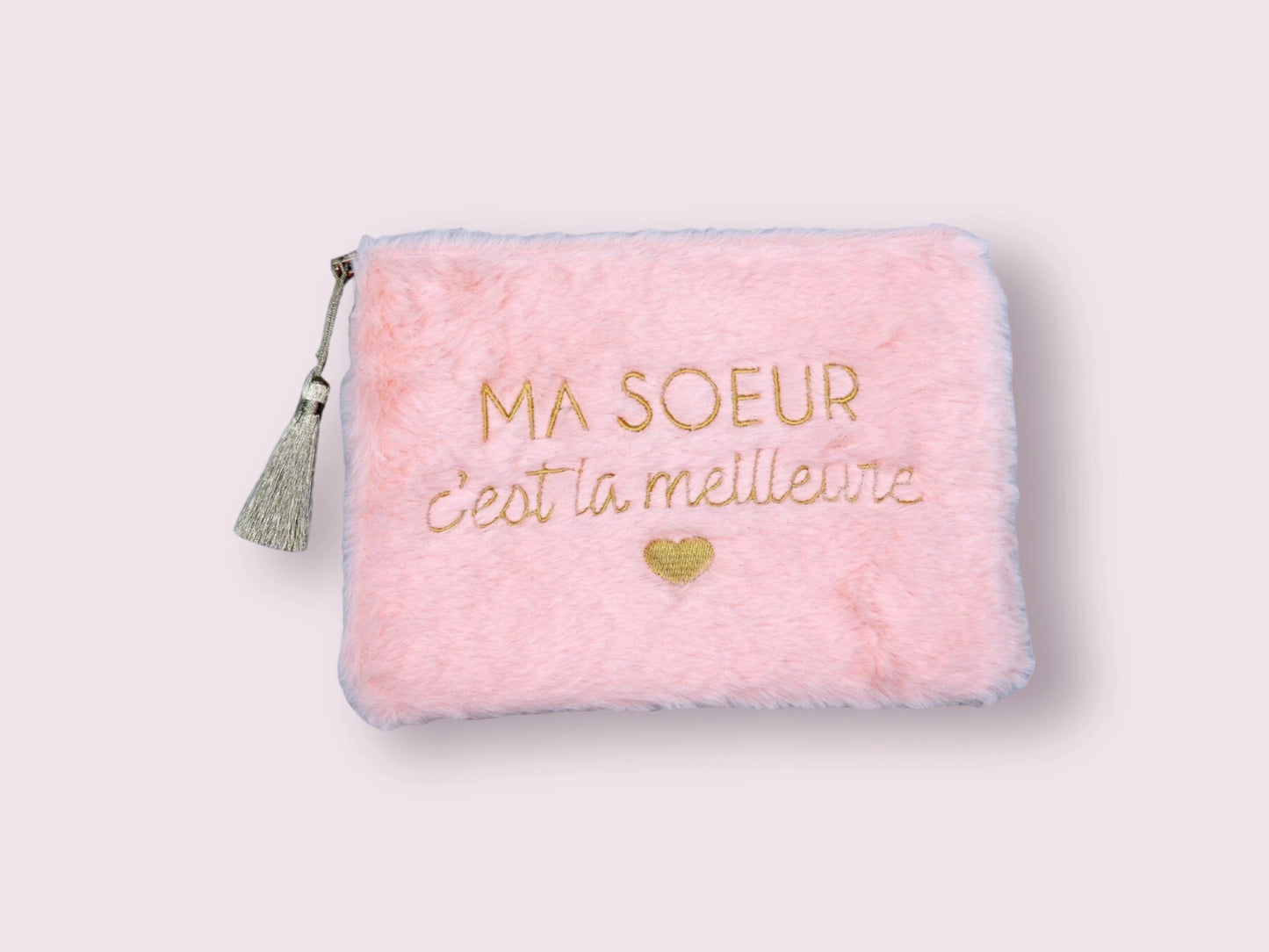 Pochette Trousse - Ma soeur c'est la meilleure - Moumoute Façon Peluche - Cadeau Naissance