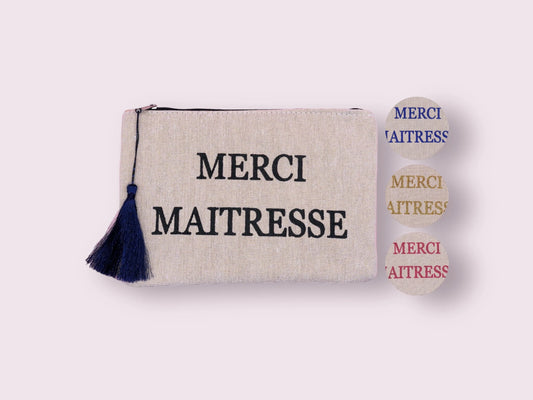 Pochette Trousse - Merci Maitresse - Cadeau Naissance - Institutrice - Enseignante