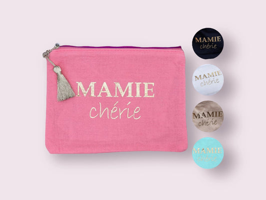 Pochette Maquillage - Trousse de Toilette - Mamie chérie - Cadeau Naissance - Mamie Grand-Mère Grand Parents Layette
