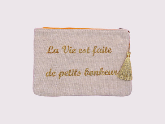 Pochette Trousse - La Vie est faite de Petits Bonheurs - Cadeau Naissance
