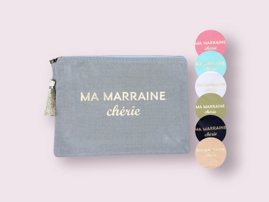 Pochette Maquillage - Trousse de Toilette - Ma marraine chérie - Cadeau Naissance - Baptême Filleule Filleul