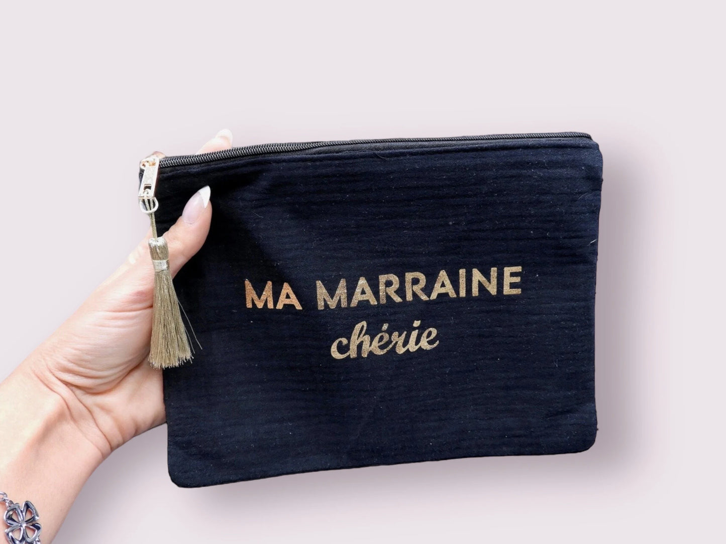 Pochette Maquillage - Trousse de Toilette - Ma marraine chérie - Cadeau Naissance - Baptême Filleule Filleul