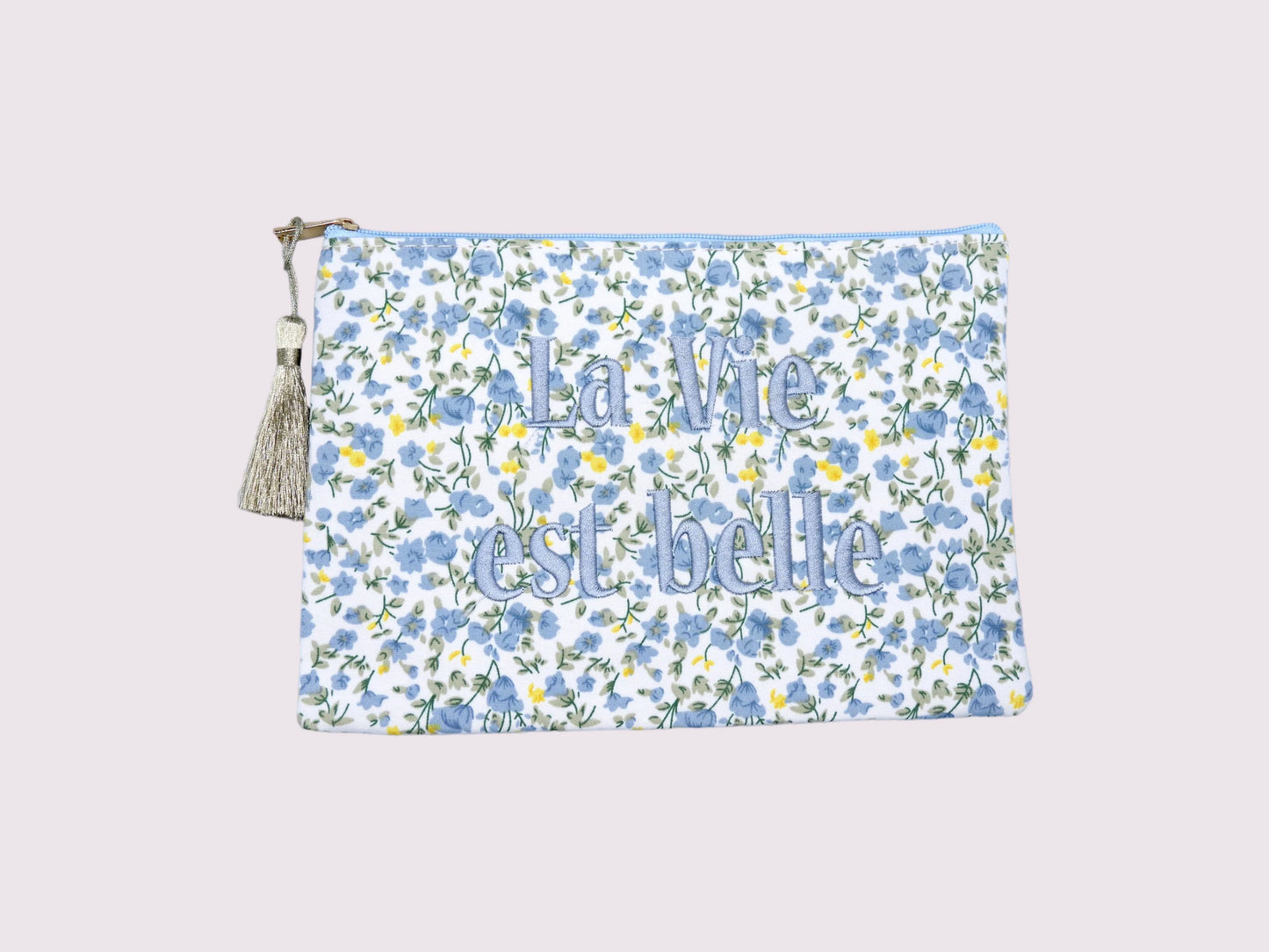 Pochette Maquillage - Trousse de Toilette - La Vie est Belle - Fleurie - Printemps - Cadeau Naissance - Layette