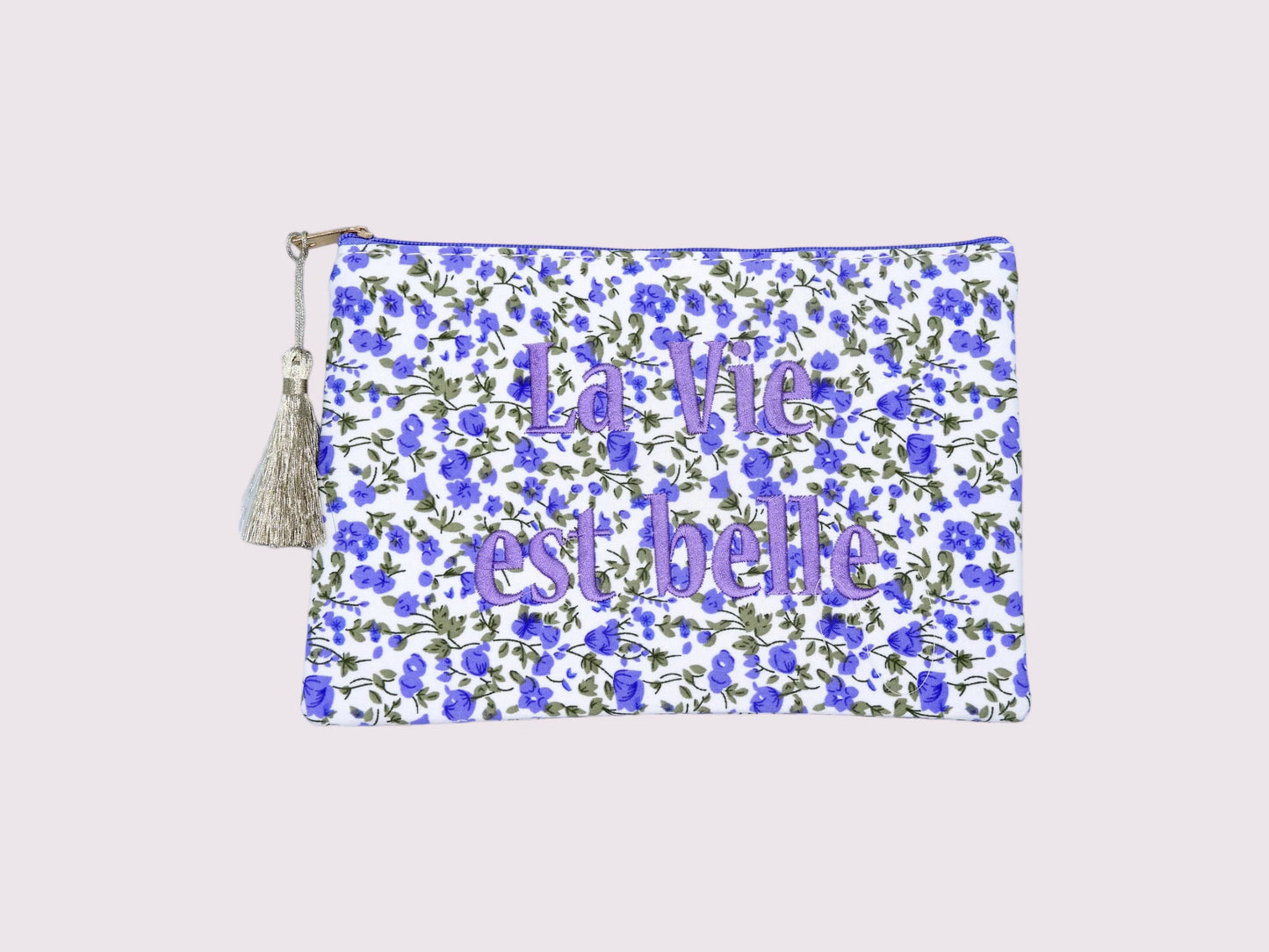 Pochette Maquillage - Trousse de Toilette - La Vie est Belle - Fleurie - Printemps - Cadeau Naissance - Layette