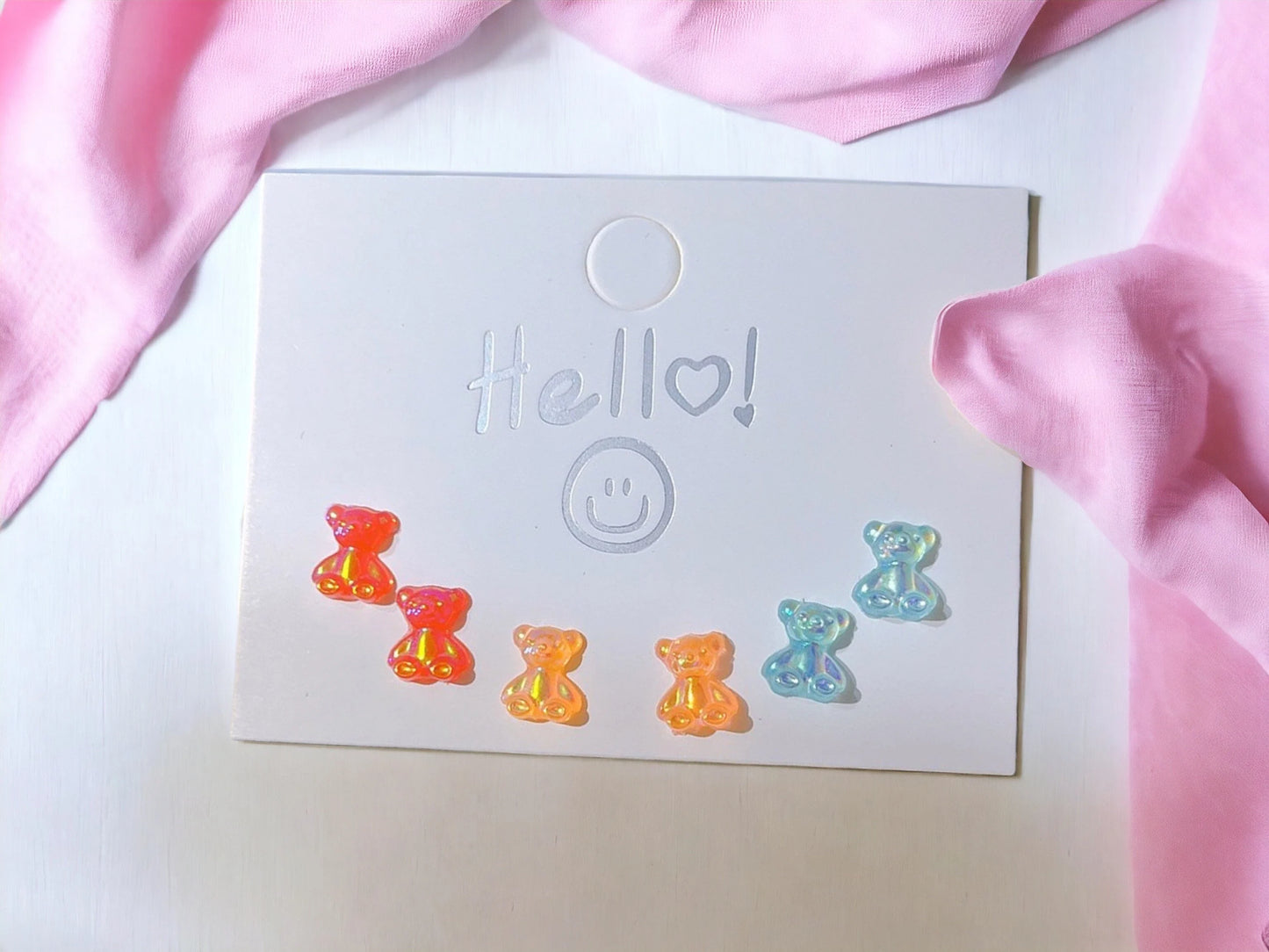 Lot de 3 Mini Boucles D’oreilles -   Bonbon Ourson Haribo - Mignon - Résine