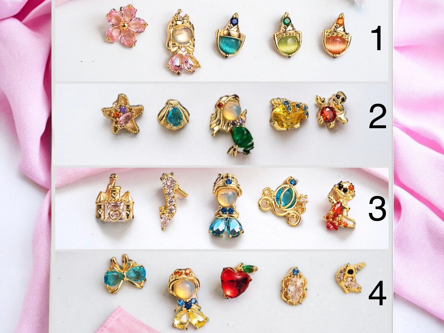 Ensemble de 5 Boucles Oreilles - Cuivre Zircon Plaqué Or - Princesses - Mignon Conte de Fée Dessin Animé