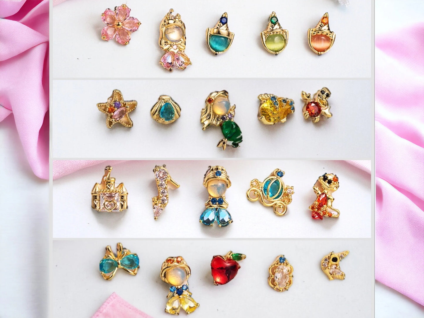 Ensemble de 5 Boucles Oreilles - Cuivre Zircon Plaqué Or - Princesses - Mignon Conte de Fée Dessin Animé