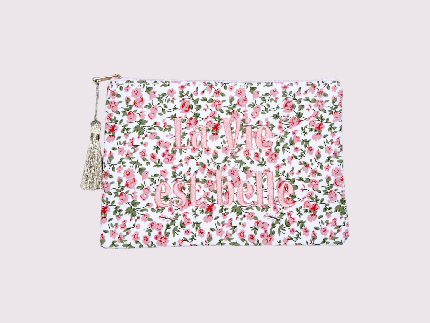 Pochette Maquillage - Trousse de Toilette - La Vie est Belle - Fleurie - Printemps - Cadeau Naissance - Layette
