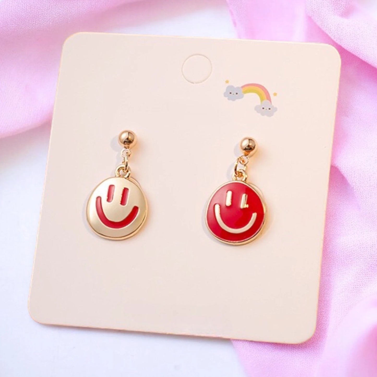 Boucles Oreilles - Pendants d'oreilles - Smiley - Sourire - Cuivre Plaqué Or