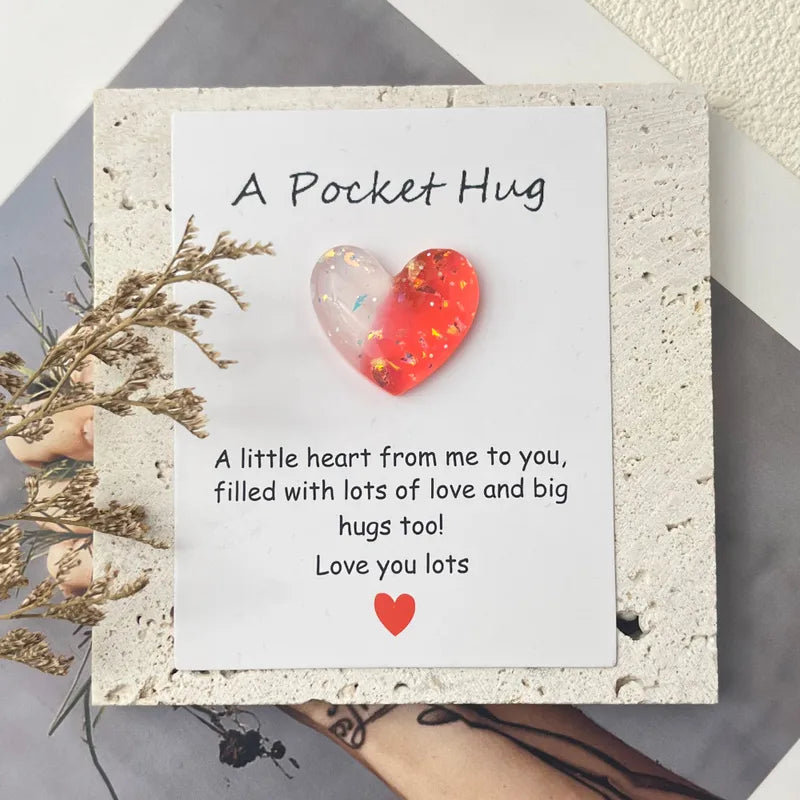 Calin de Poche Avec Carte - A Pocket Hug - Coeur Résine à Offrir