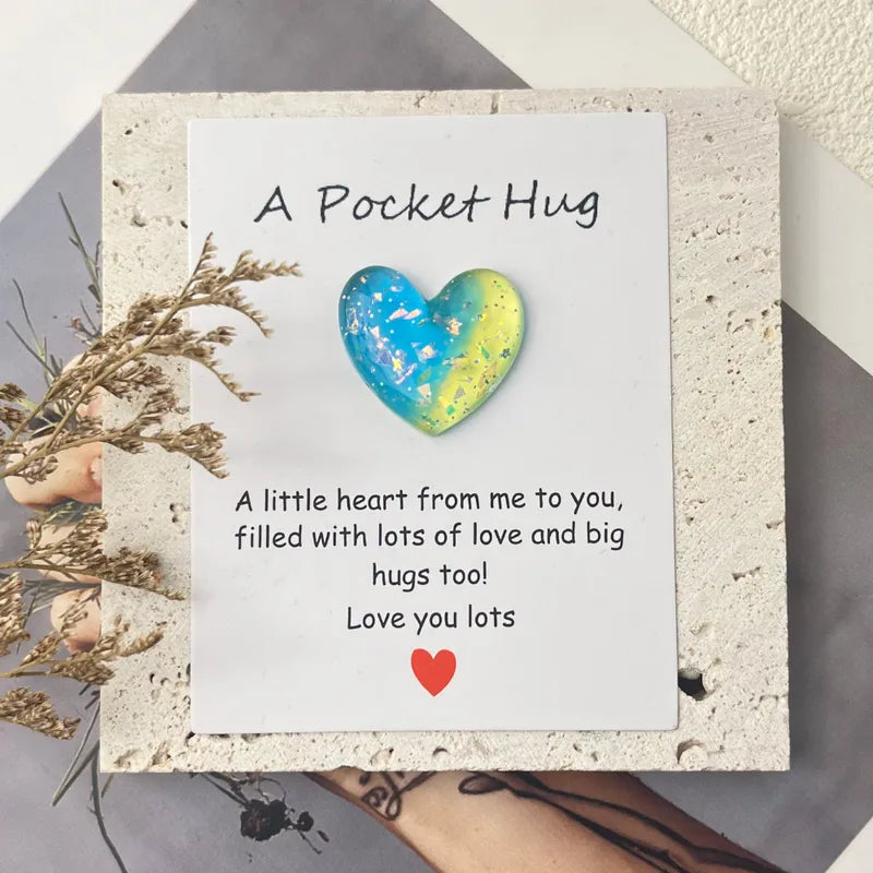 Calin de Poche Avec Carte - A Pocket Hug - Coeur Résine à Offrir