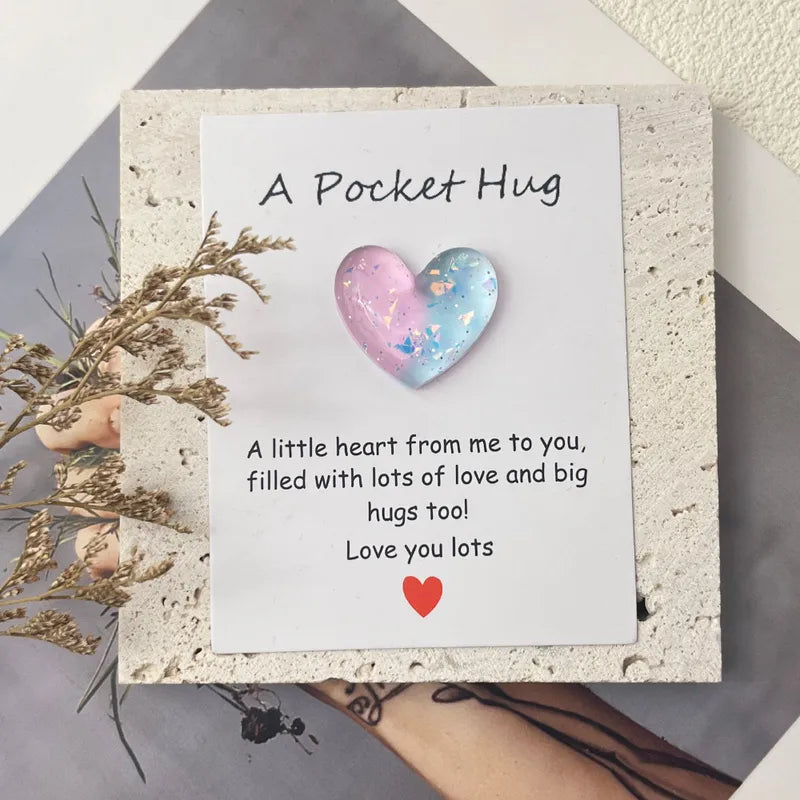 Calin de Poche Avec Carte - A Pocket Hug - Coeur Résine à Offrir